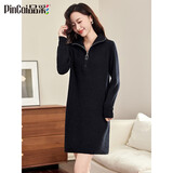 品彩（PinCai）针织连衣裙女秋冬简约半拉链针织裙纯色中长款打底毛衣P43Q001