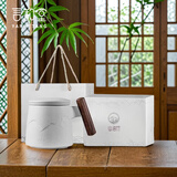 言和堂带盖过滤茶水分离泡茶杯办公室马克杯陶瓷喝茶水杯长辈教师礼物 山海行-矮款黑檀柄泡茶杯-棉白