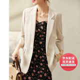 凡琴简约七分袖休闲西装外套高级感通勤职业小西服女 浅杏色 S 
