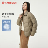 坦博尔轻薄羽绒服女短款翻领宽松舒适衬衫式女士外套330226D 青木棕155