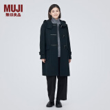 无印良品（MUJI）女式羊毛混牛角扣大衣长款连帽毛呢呢子外套秋冬季外衣女装 深藏青色3A M (160/84A)