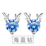 卓麦 绽梅耳钉女925银针韩国时尚气质梅花耳环饰品生日礼物送女友礼物 鹿角海蓝钻耳钉（D931）