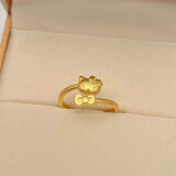 QMXDkitty猫咪金戒指女士仿沙金卡通童趣可爱食指戒小众叠戴久不掉色 蝴蝶结戒指【开口可调节】