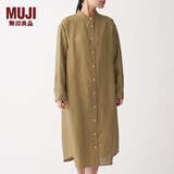 无印良品 MUJI 女式 法国亚麻水洗 立领连衣裙 BCL05C0S 深咖啡棕色 M
