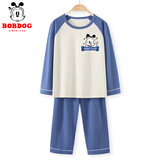 巴布豆儿童睡衣家居服套装男童纯棉亲肤透气女童薄款空调服【7A抗菌】 【长袖款】海军蓝 巴布小狗招牌X 140