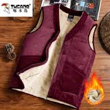 啄木鸟羊羔绒中老年加厚款马夹外套男士棉马甲爸爸坎肩冬季保暖防寒背心 Y999酒红色 2XL