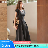 Olrain欧芮儿深灰色连衣裙女装夏季新款时尚收腰显瘦伞摆裙子 深灰色 XL