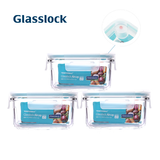 Glasslock 韩国进口钢化玻璃保鲜盒冰箱收纳饭盒硅胶圈色随机 正方蓝圈透气孔490ml*3(微波款
