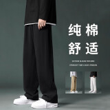 Foss Phil纯棉直筒裤子男士夏季春秋款垂感黑色休闲运动卫长裤宽松阔腿裤男 潮牌718-K628黑色 L 【建议130-150斤】