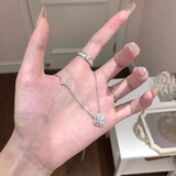 欧禧四叶草吊坠银项链女S999纯银足银小众锁骨链七夕情人节生日送礼物 【精美礼盒】S925纯银满钻四叶草项链