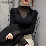 哥瑞美针织衫女秋冬季新款蕾丝半高领修身毛衣女长袖显瘦打底衫女装上衣 黑色 均码