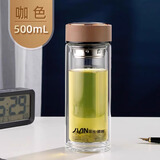 富光玻璃杯双层男女大容量耐热水杯便携过滤泡茶杯子定制印字logo 500ml咖啡色