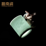 昌南景德镇陶瓷影青办公杯商务会议家用创意半刀泥雕刻喝茶杯
