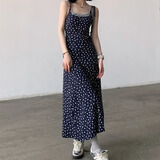 茯见冬季内搭法式碎花吊带连衣裙2025新款韩系初恋修身显瘦裙子女 碎花吊带裙【藏蓝色】 M