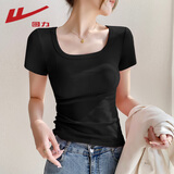 回力（Warrior）修身款方领短袖t恤女2025年夏季百搭休闲气质款上衣时尚简约女装