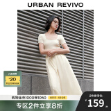 UR女装新复古回潮风拼接梭织修身长款连衣裙UWG740038 米黄 L