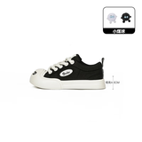 Ouder开口笑帆布鞋 增高厚底丑萌百搭黑白圆头板鞋情侣休闲潮流大头鞋 黑白+小煤球 37