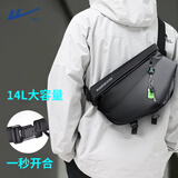 回力磁吸扣斜挎包男士大容量潮牌机能胸包单肩包防水骑行运动斜跨背包 黑色大号【升级磁吸扣+钥匙扣】