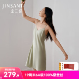 金三塔真丝吊带裙100%桑蚕丝性感美背纯欲风丝绸睡裙礼物家居服连衣裙 19姆米牛油果绿 XL