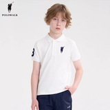POLOWALK童装男童短袖POLO衫2025夏季新款保罗运动儿童翻领T恤上衣大马标 白色 160 cm