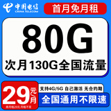 中国电信流量卡手机卡电话卡全国通用无限流量纯上网卡长期流量卡大王卡电信流量卡 五福卡丨29元+全国流量+100分钟+首月免费