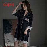 古今（GUJIN）冰丝睡裙女夏季凉感高级感宽松蕾丝衬衫裙可外穿睡衣家居服