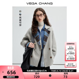 VEGA CHANG【绵羊毛+羊驼毛】双面呢女2024新款高级感双面穿外套 北欧蓝格纹 S