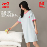 猫人（MiiOW）睡衣女士家居睡裙纯棉圆领舒适透气简约女士春短袖长裙可外穿 摩登小猫 L