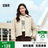 森马（Semir）棉服女灯芯绒翻领菱形格复古2024冬三防宽松轻薄棉衣109724112007