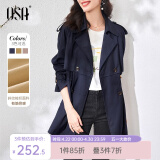 欧莎（OSA）春装2025新款短款风衣女中长款英伦风小个子外套流行大衣 藏蓝色 XL