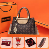 游子吟轻奢女包生日礼物送妈妈送长辈包包60岁50女士手提包印花包斜挎包 咖啡+挂件+花+梳子+手链