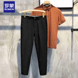 罗蒙（ROMON）西裤男士2024春秋纯色锥形直筒九分英伦免烫修身小脚裤休闲长裤子 黑色 九分 31 建议120-125斤