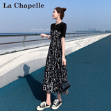 拉夏贝尔（La Chapelle）短袖雪纺连衣裙女装2025年夏季新款时尚中长款法式小个子夏天裙子 图片色 XL 【建议120-135斤】