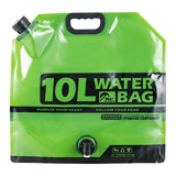 太力户外储水袋10L 食品级自立吸嘴阀门带水龙头便携手提水袋 橄榄绿