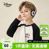 迪士尼（DISNEY）男女童长袖T恤圆领棉质儿中大童插肩打底上衣25春DB331AE09黑160