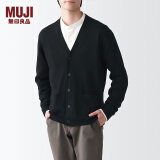 无印良品 MUJI 男式 美利奴羊毛可水洗V领开衫长袖针织衫男士毛衣冬季男款 黑色 L (175/100A)
