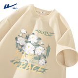 回力（Warrior）t恤短袖男女同款夏季潮流纯棉体恤衫情侣宽松运动半袖 浅米  L 