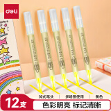 得力（deli）黄色醒目荧光笔 学生考试复习划重点笔 办公分类标记水性记号笔 12支 S731黄