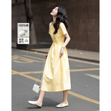 德玛纳【肌肤自然呼吸】夏季氧气纯棉镂空短袖宽松腰小个子气质女连衣裙