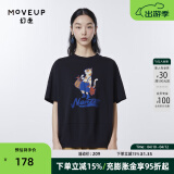 幻走（MOVEUP）2023夏季新款.FUN系列 圆领落肩袖印花设计师短款T恤女 深宝蓝 L