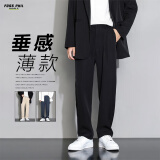 Foss Phil休闲裤男春夏季宽松直筒冰丝裤子男垂感阔腿运动薄西装裤黑色M