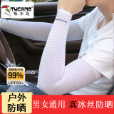 啄木鸟冰袖男士女冰丝防晒袖套长款夏户外骑行运动防紫外线护袖手臂套 白色一双装 均码