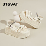 星期六（St&Sat）松糕厚底增高小个子凉鞋女2025夏季新款水钻罗马沙滩鞋一字扣女鞋 米白色 36