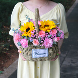 琐拉情人节鲜花速递玫瑰百合混搭花束送朋友女友生日礼物全国同城配送 向日葵玫瑰康乃馨混搭手提花篮