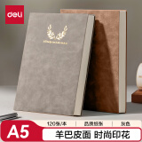 得力（deli）A5羊巴皮笔记本皮面本记事本子时尚印花系列120张BP103(灰）