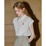 库恩玛维（KUHNMARVIN）极简主义复古polo领无袖衬衫2025年夏新款百搭刺绣上衣K33699 米白色 S