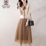 AEMAPE新款连衣裙女2025秋冬时尚女装简约优雅中长款内搭套装针织裙子女 牛奶杏 L 建议110-125斤