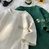 NYING花卉刺绣重磅短袖t恤男夏季25新款美式潮牌宽松五分袖百搭上衣服 JF207杏色 XL （130-150斤）