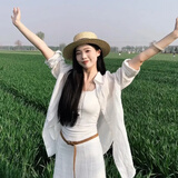 凰巣白色防晒衬衫外套女夏季2025新款宽松开衫外搭气质上衣薄款衬衣 白色L（清凉感） 115-125