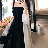 滢蓓大码女装胖mm长裙春季气质黑色显瘦吊带连衣裙子两件套遮肉套装裙 套装 2XL [建议130-150斤]